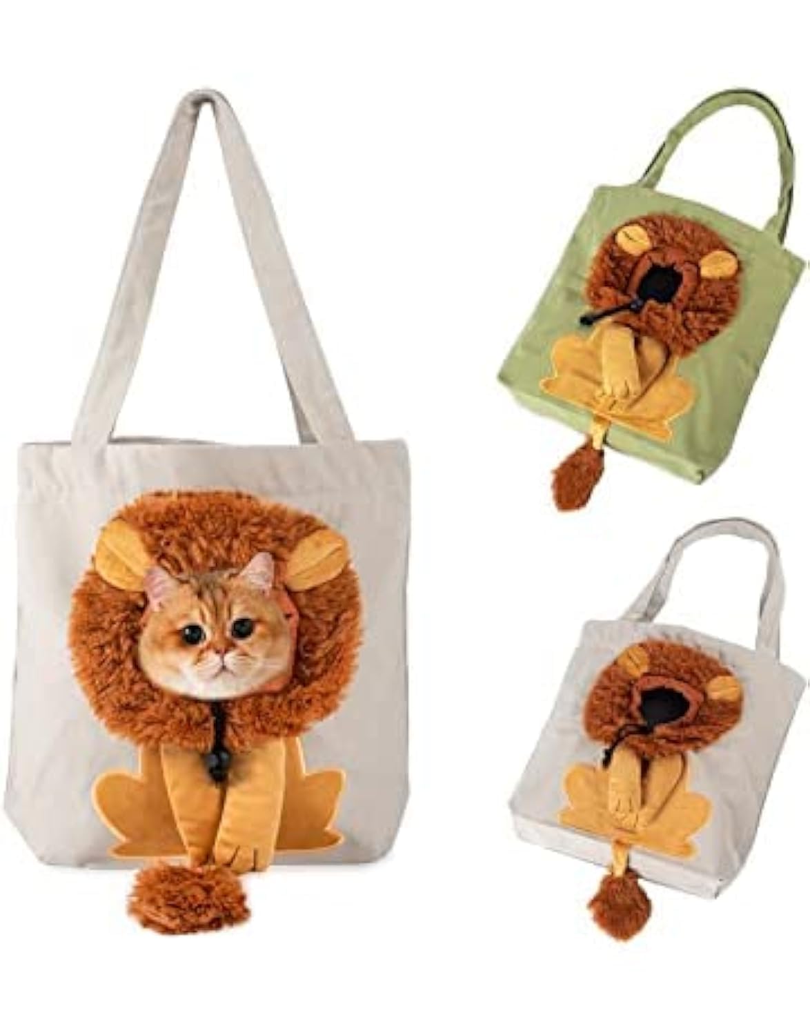 Pet Canvas Shoulder Carrying Bag, Cute Lion-Shaped Pet Canvas Shoulder Bag Cat Carrier, Portable Cats Small Pet Canvas Tote Chest Bag, Pet Carrier for Small Dogs and Cats Pet Supplies (Light Gray)