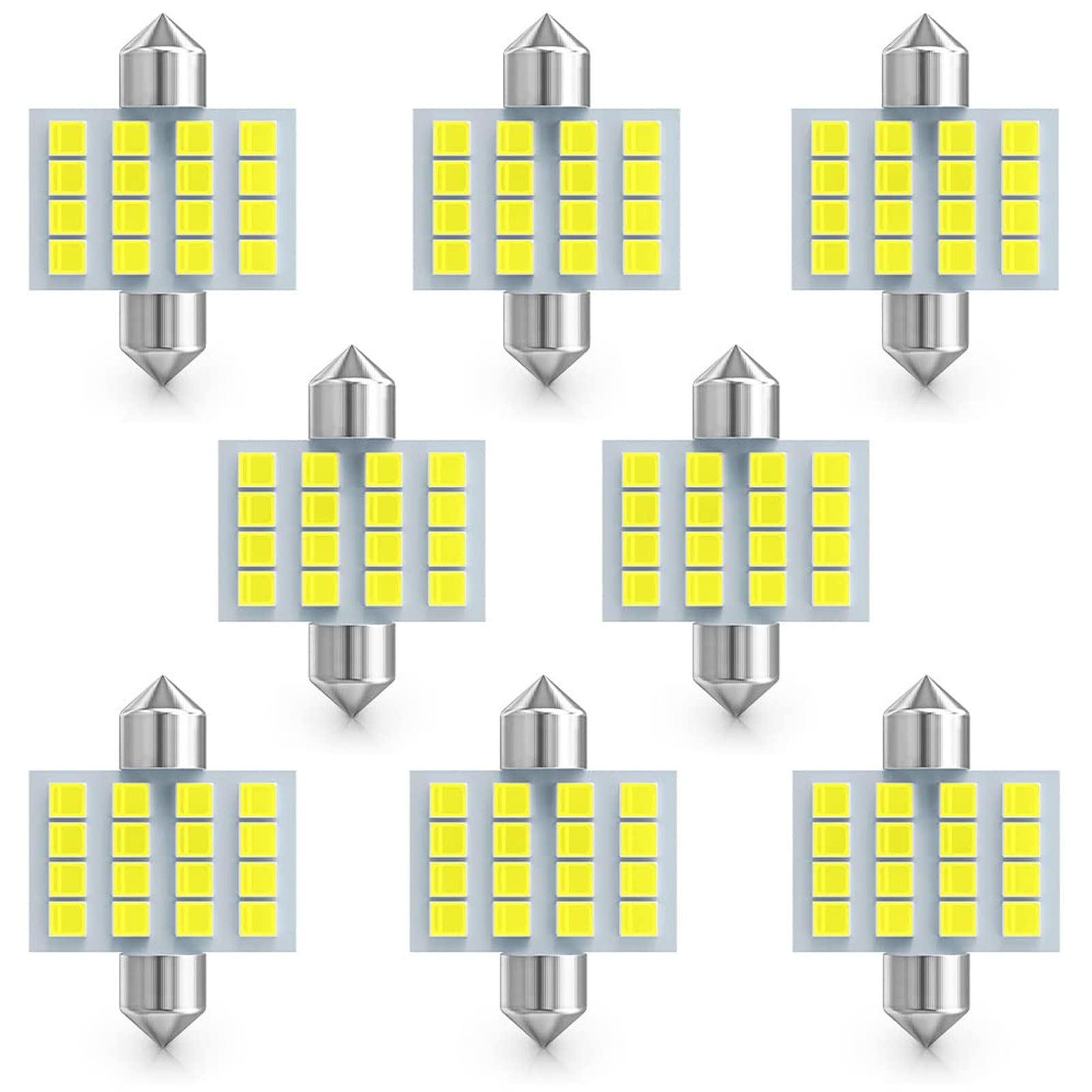 Excefore Led Car Bulb, 8pcs Super Bright White Double Tip 2835 31mm 16SMD Led Car Lights Bulb for Car Interior Dome Map Trunk Light
