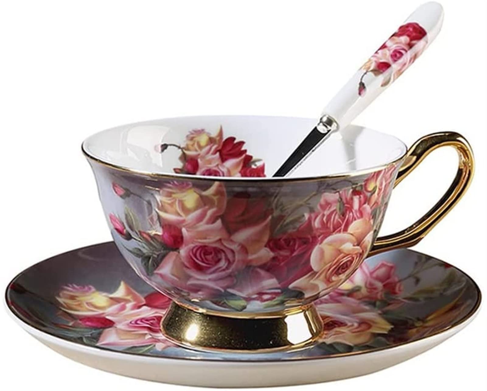 YNIYUJKL European-Style High-End Bone China Coffee Cup And Saucer Creative Classical Rose English Afternoon Tea Flower Tea Cup Tea Set Light Luxury Coffee Set