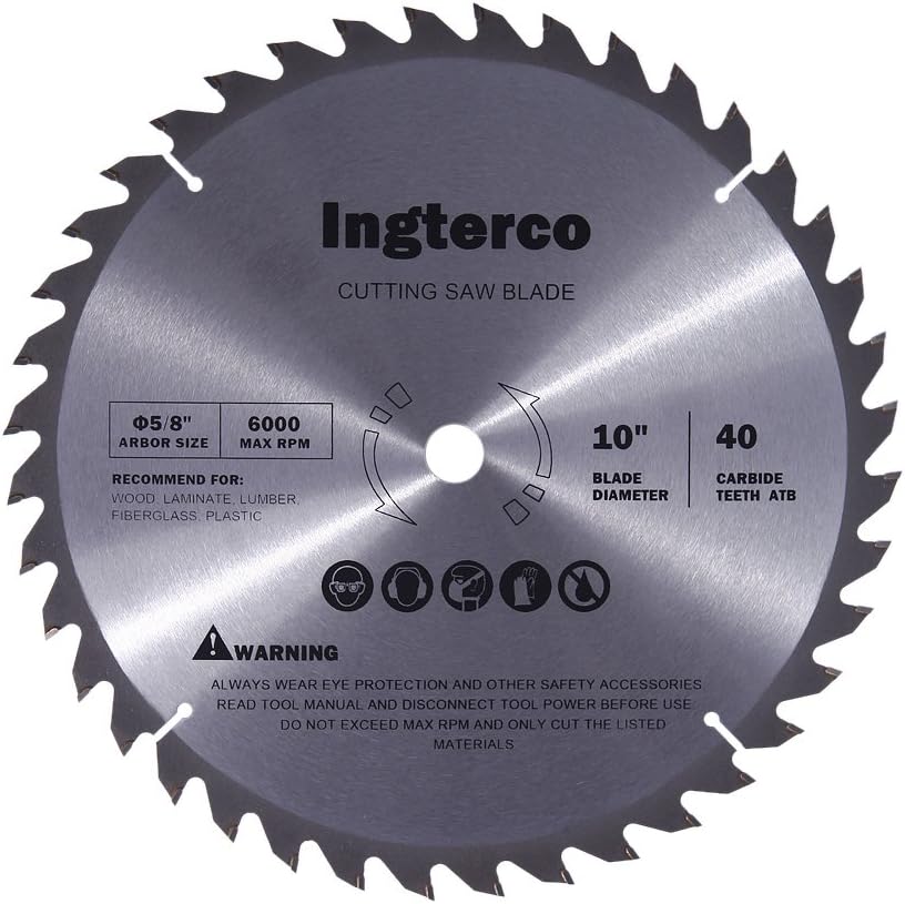 INGTERCO 10-Inch 40-Tooth ATB Thin Kerf General Purpose Woodworking Saw Blade with 5/8-Inch Arbor