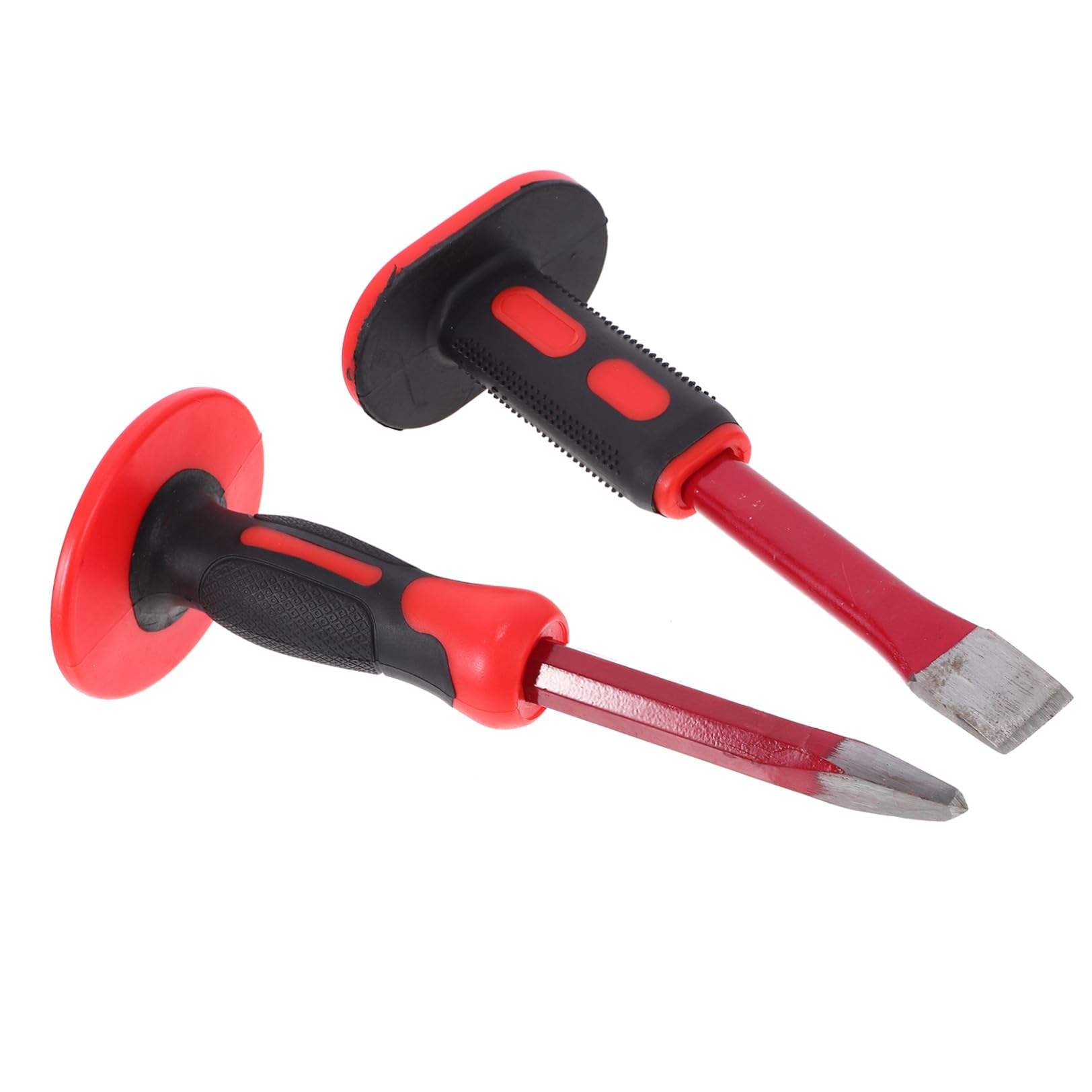 Tofficu Set Scalpelli da Muratura 2 Pezzi Acciaio al Cromo Vanadio 25 Cm Protezione Mano in Gomma Impugnatura Antiscivolo per Frantumazione Calcestruzzo Intaglio e Lavorazione Pietra