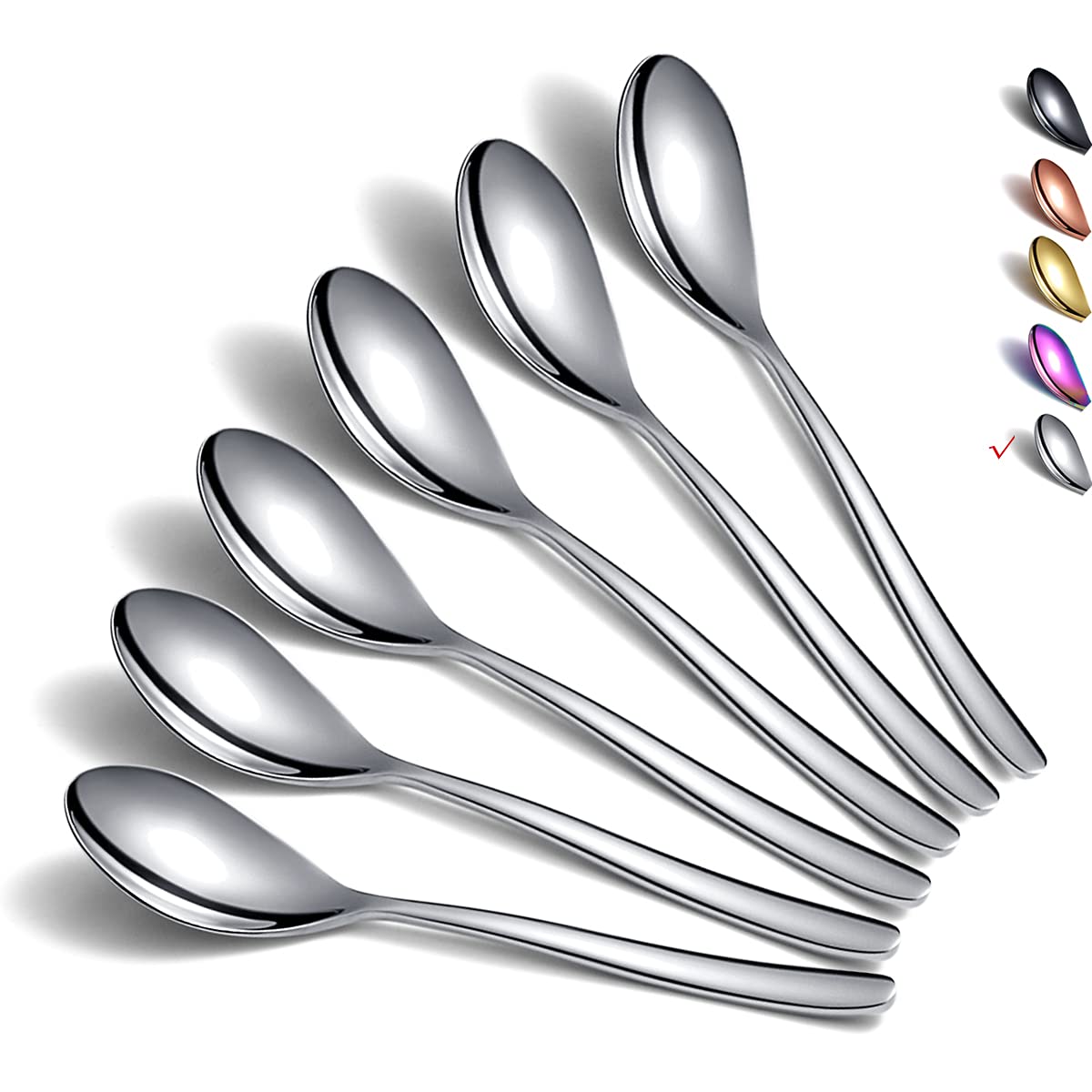 teaspoons 6 piece spoons silverware stainless steel small spoons tea spoons for home kitchen or restaurant dishwasher safe silver-66 inches