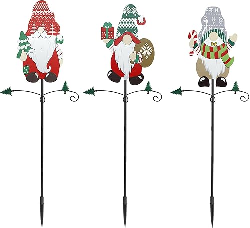 Aovdy Paquete de 3 estacas de metal para decoración de jardín de Navidad de 26.7 pulgadas, estacas de decoración de Navidad para jardín, patio,