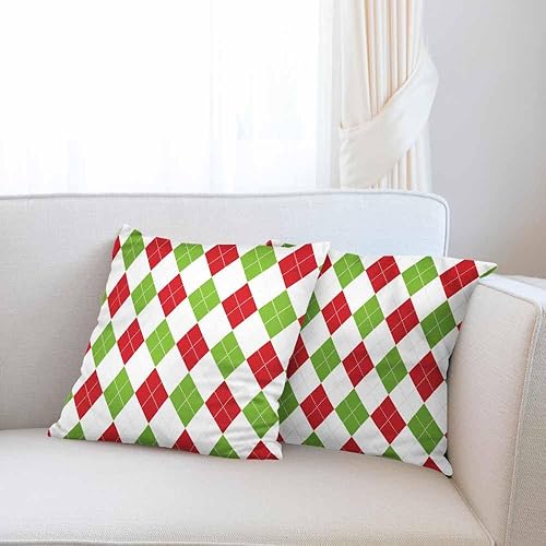 Miniatura 5 de Beabes Juego de 2 fundas de almohada decorativas para sofá, dormitorio, automóvil, sala de estar, rojo, verde, blanco, diamante a cuadros, tamaño de