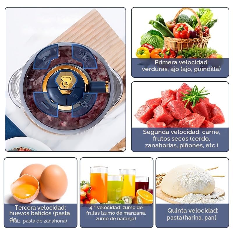 Picadora eléctrica de 500 W, 5 litros, 6 cuchillas inoxidable, mini picadora universal para carne, cebolla, frutas, verduras, alimentos