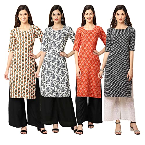 Image of Pinkmint Women's Crepe Digital Print Straight Kurta [Pack of 4] (CCV-334-338-339-335)