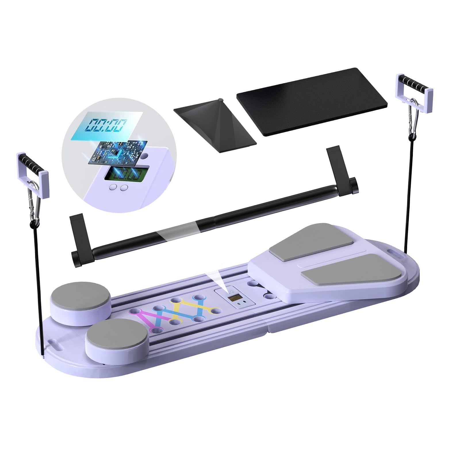 TTFP Pilates Board, Pilates Reformer Set with Timer, Multifunctional Abdominal Board Ab Core Trainer Home Workout Equipment (Lavender)