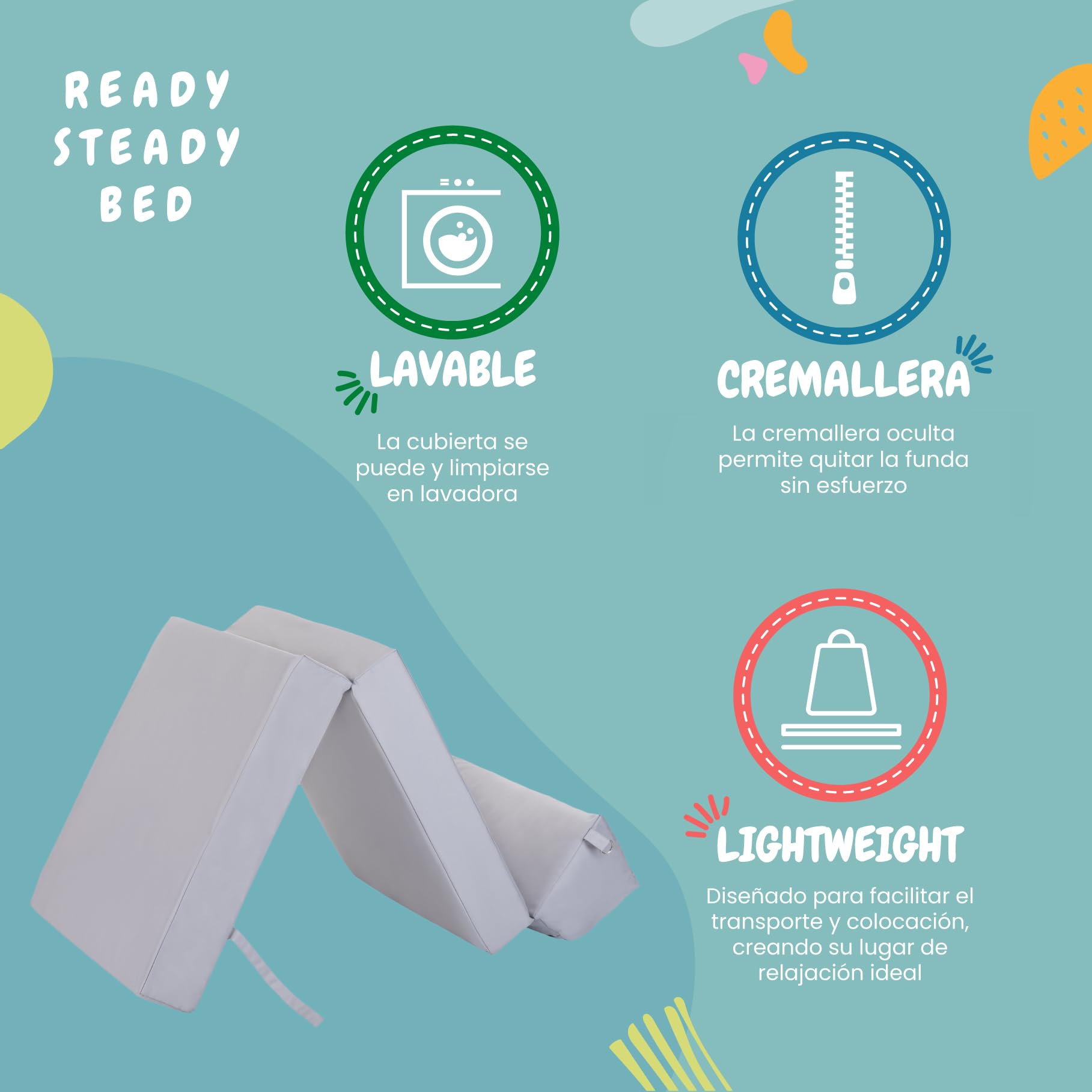 Ready Steady Bed Cómoda Silla Plegable en Z | Sofá Cama Futón Ligero | Cubierta Suave y Resistente al Agua | Colchón Individual de diseño ergonómico Zbed (Silver)