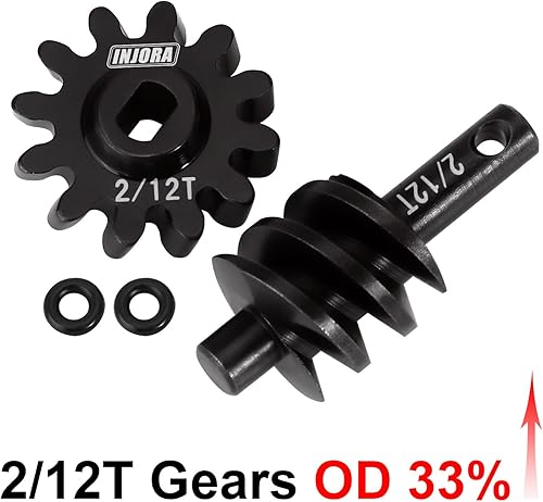 INJORA Engranajes de Acero del Eje Diferencial Overdrive 2/12T Engranajes Sinfín de Acero Piezas de Mejora para AX24 SCX24 C10 JLU Gladiator Bronco