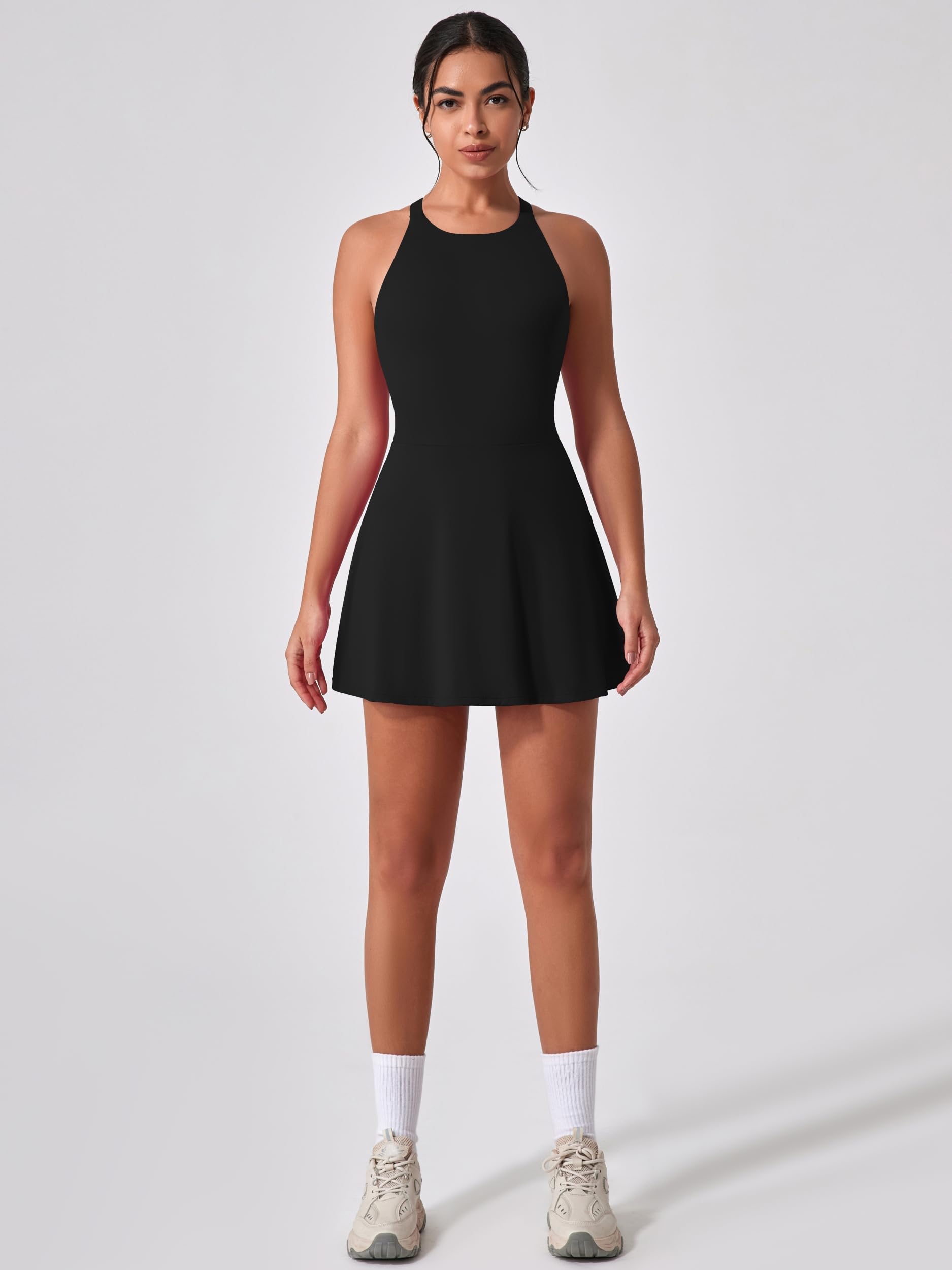 IDOPIP Vestido de tenis mujer con sujetador integrado y pantalones cortos bolsillo cruzado corte trasero
