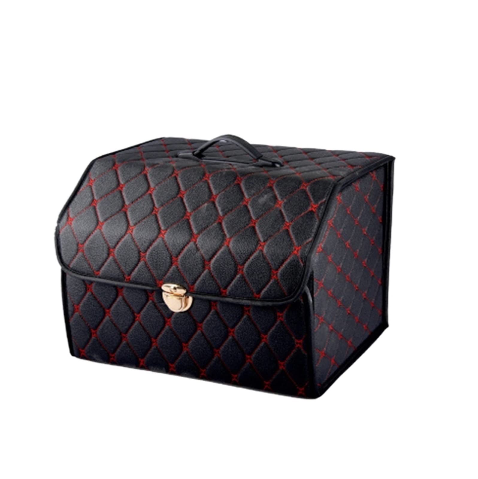Organisateur de Coffre en Cuir PU de Haute qualité boîte de Rangement Pliante Voiture SUV Coffre Organisateur Sac de Rangement Auto intérieur Voiture Accessoires (Color : M Black Red)