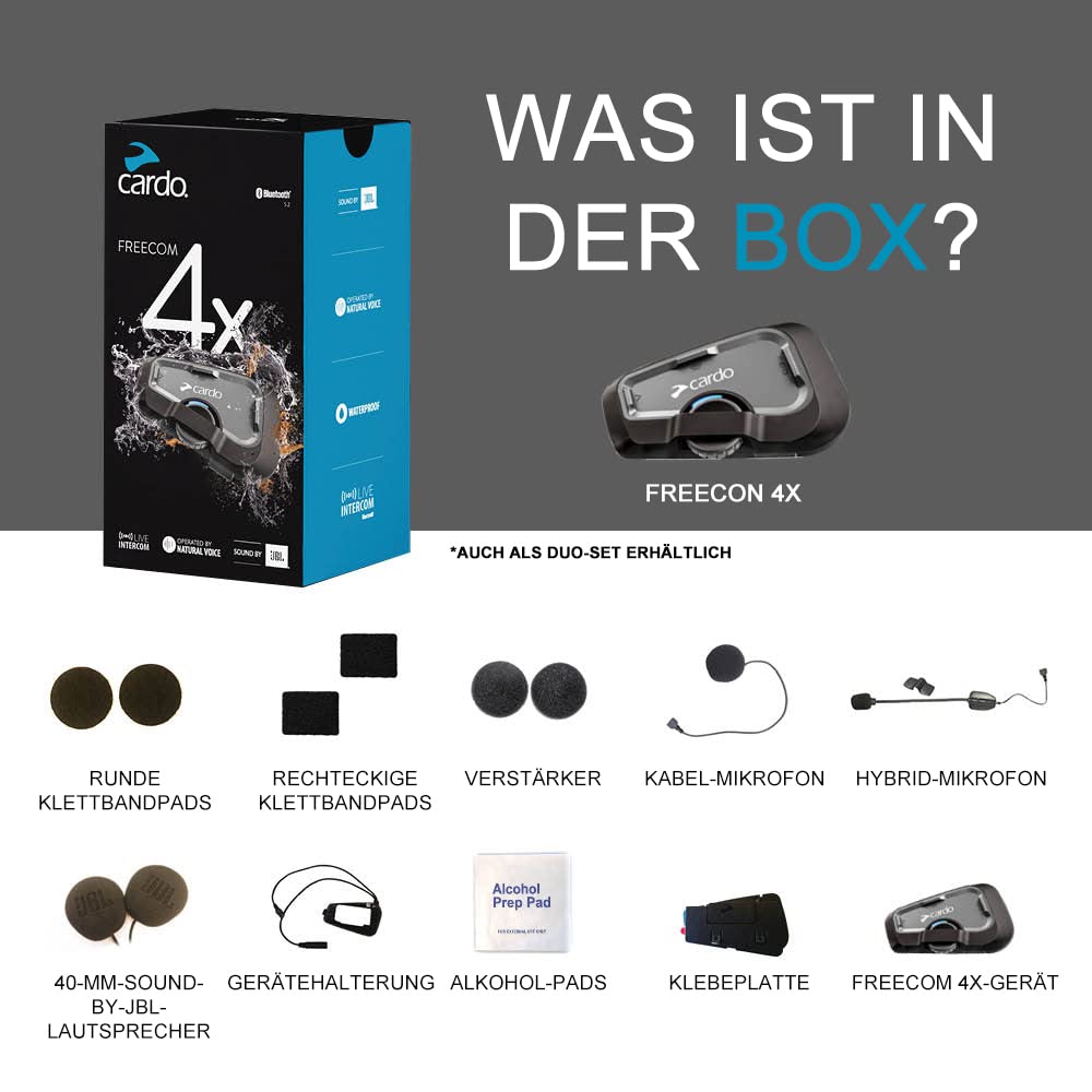 Cardo, Motorrad-Gegensprechanlagen-Kit Bluetooth Freecom 4X Solo, Einzelpackung, Black