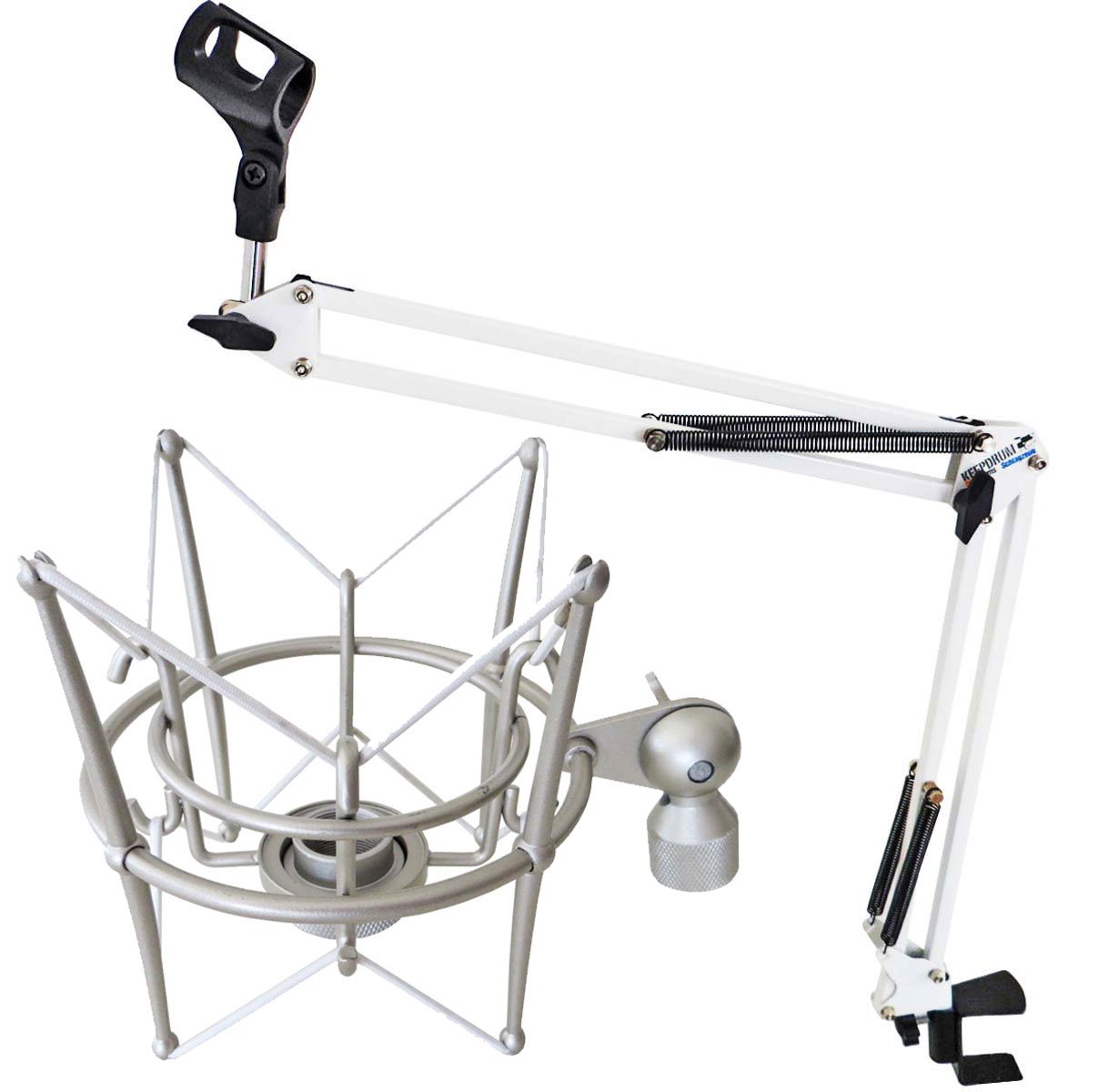 keepdrum NB35 WH biały statyw do mikrofonu + MS089SV mikrofon pająk pasujący do G-Track