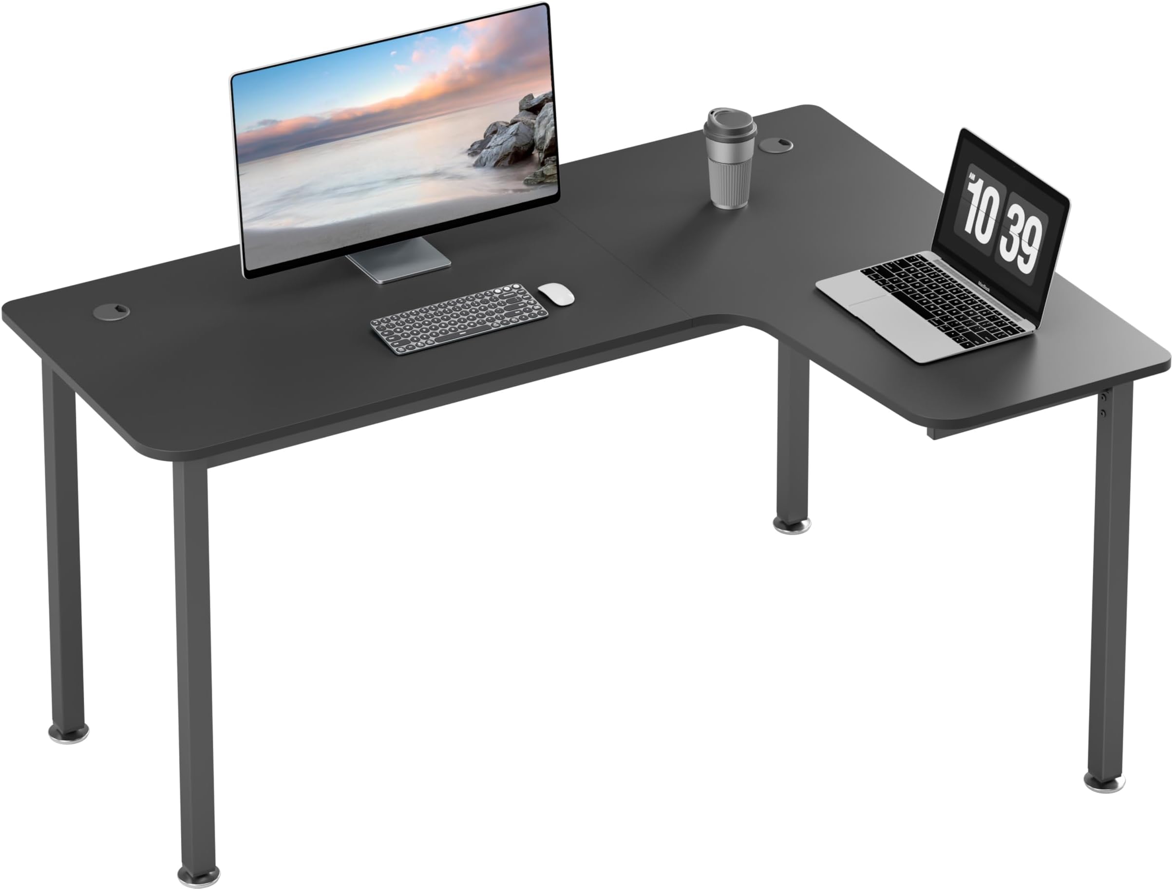 EUREKA ERGONOMIC L Shaped Gaming Desk 155cm, Large Corner Computer Desk with Mouse Pad, Heavy Duty Metal Office Desk with Cable Management, L-Shape PC Table Workstation for Home Office, Black