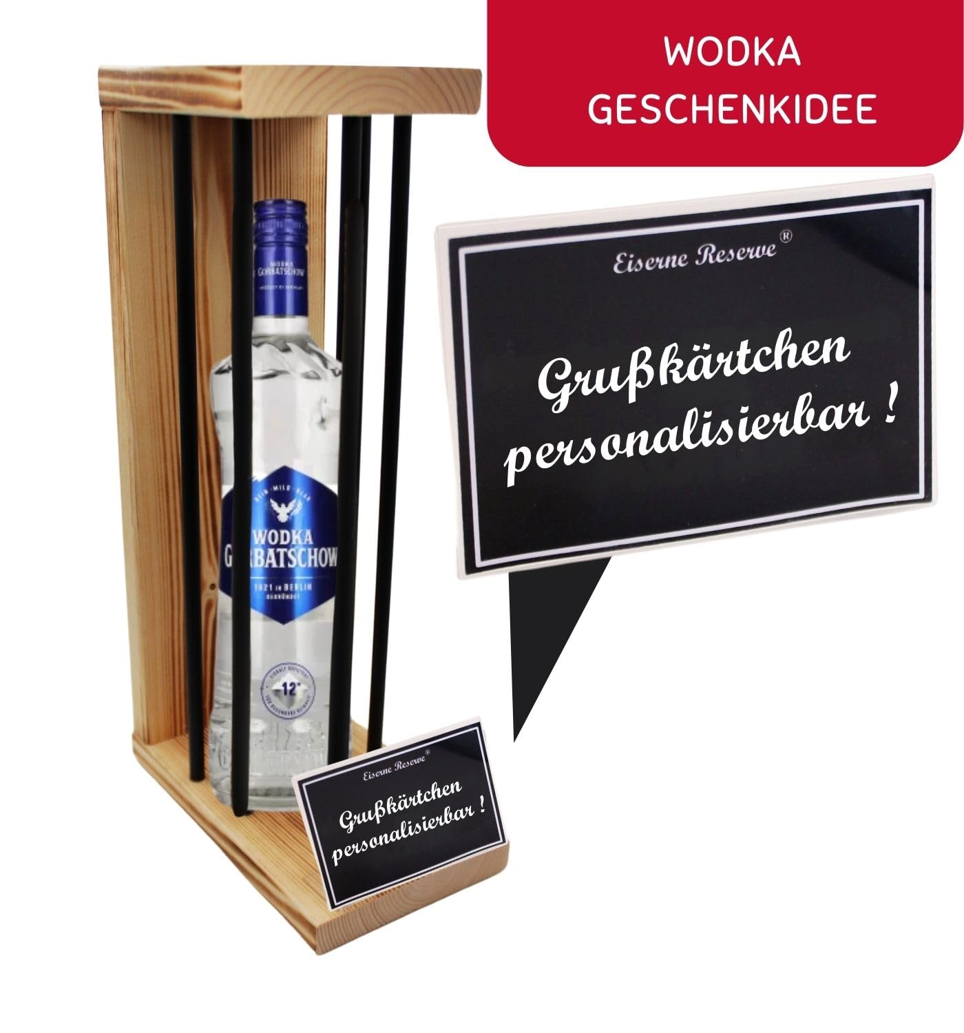 Personalisierte Geschenke für Männer Frauen Geschenkidee mit Namen - Eiserne Reserve Black Edition Wodka (1 x 0.70 l) incl. Notsäge - Papa Mama Geburtstag Hochzeit