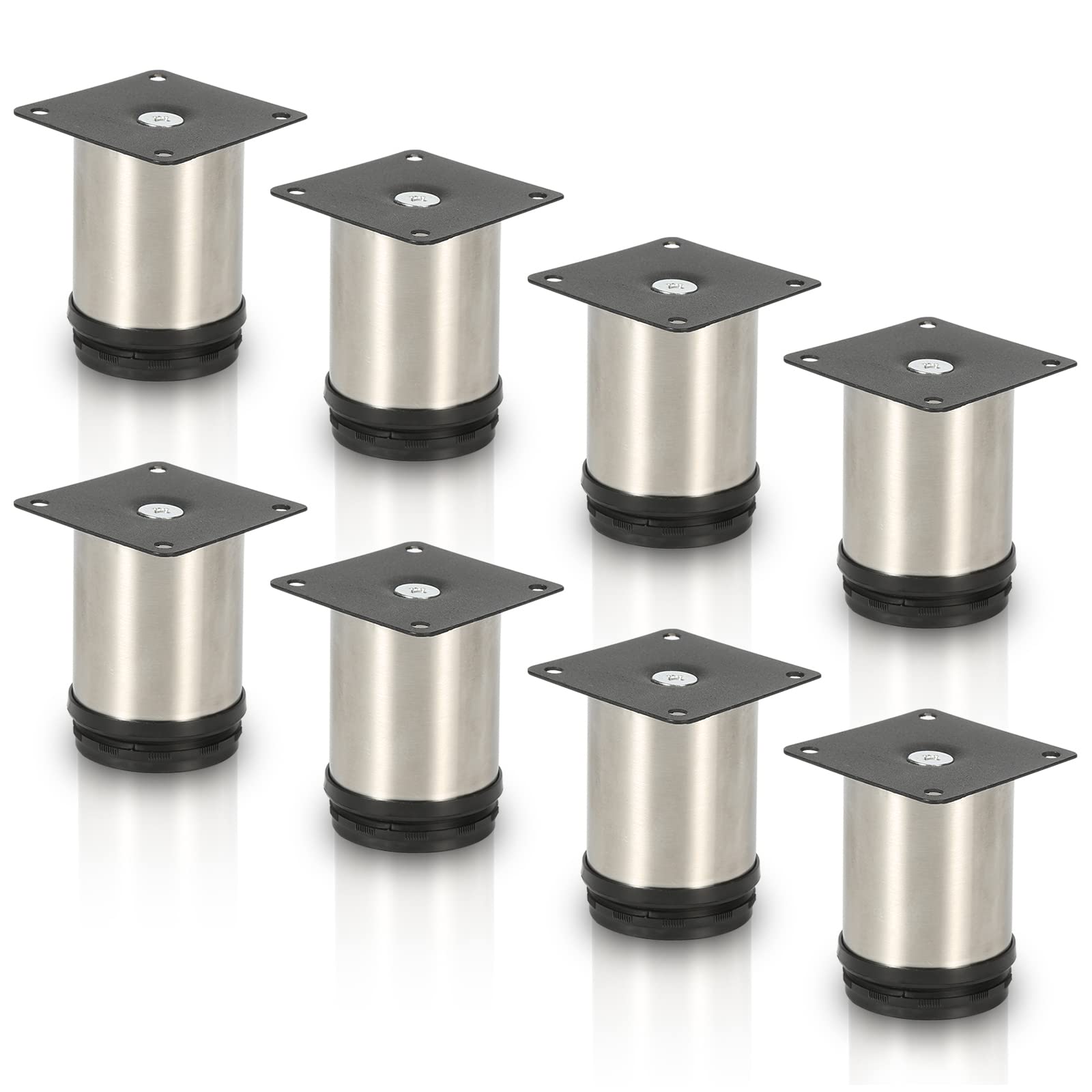 Lospitch 4er Set Aluminium Möbelfüße Höhe 80mm, belastbar bis 250 Kg, Runde Schrankfüße Tischfuß Sofafuß Möbelbeine, für Möbel, Küchenschränke, Höhenverstellbar 15mm