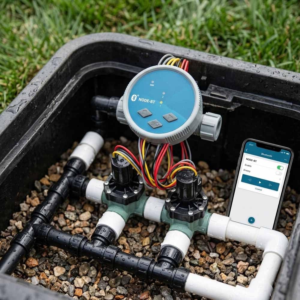 Suinga NODE-BT-200 Hunter, programmatore di irrigazione a batteria, 2 zone di irrigazione 9 V latch, blu