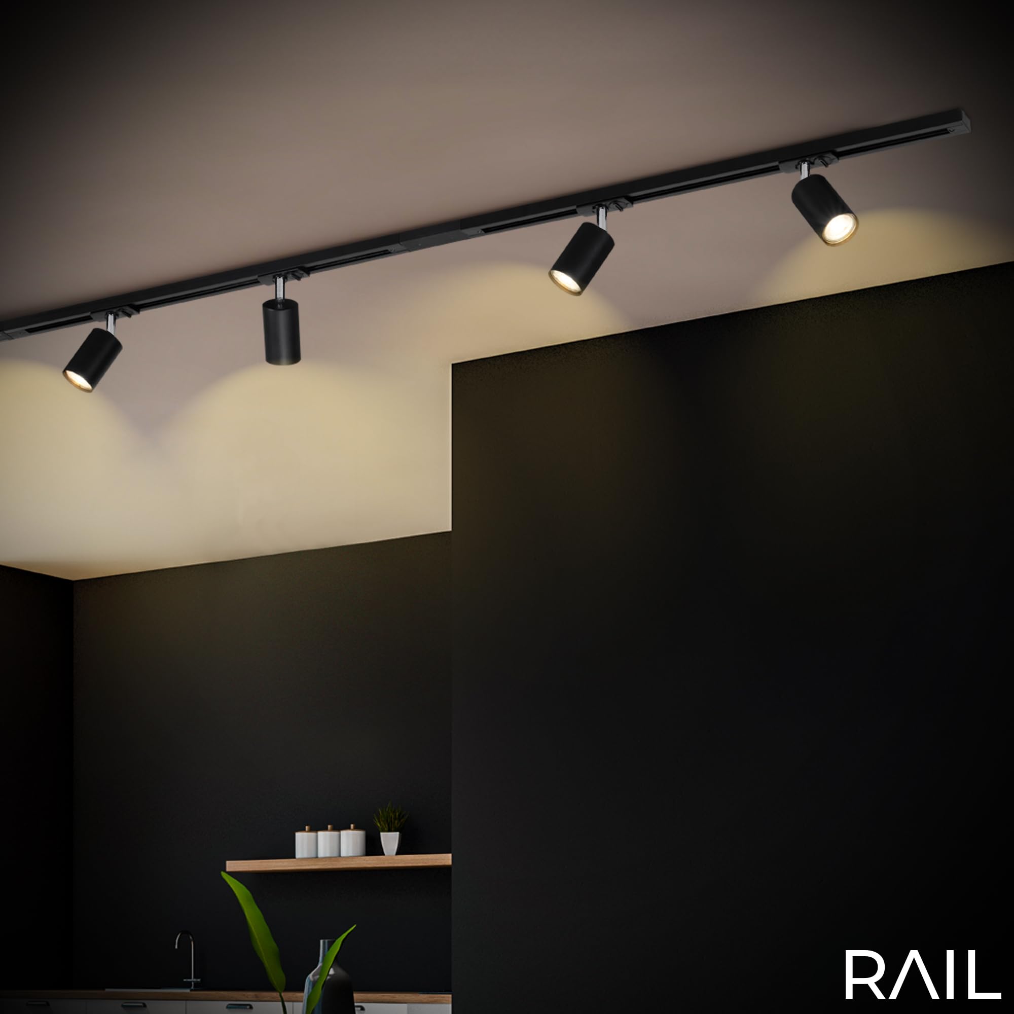 BRILONER - Sistema de rieles, 4x proyectores GU10 orientables, extensible, sistema de iluminación de rieles, riel para proyectores, lámpara de techo, lámpara de techo, proyector, 1,5 m, negro