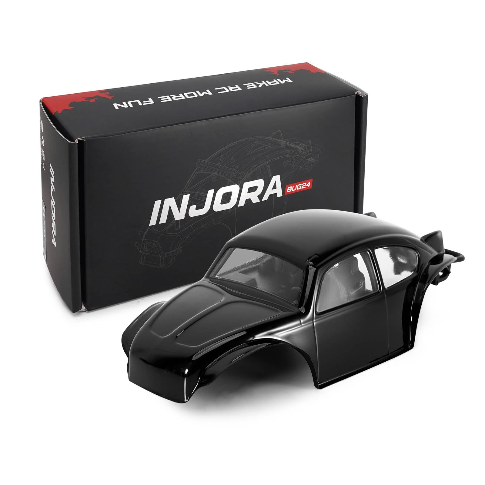INJORA BUG24 Body with Roll Cage for 1/24 Axial SCX24 C10 JLU Bronco 4Runner Base Camp (Black)