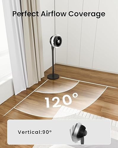 Miniatura 6 de AIRMATE Ventilador de pie para dormitorio, ventilador oscilante (6090120) con luz, pantalla digital, altura ajustable (12-43 pulgadas), 16