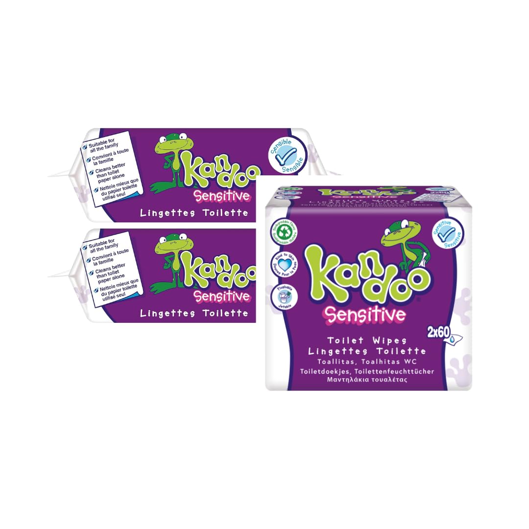 Kandoo paquete ahorro - Toallitas WC Sensibles 12 paquetes de 2x60 - Desechables, para pieles sensibles | Un total de 1440 toallitas.