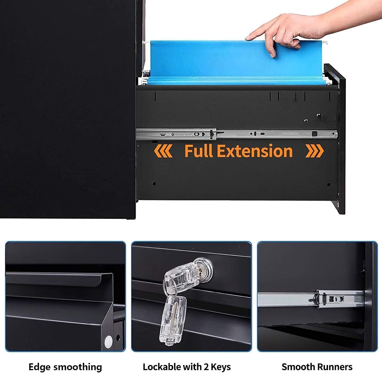 2 Drawer File Cabinet with Lock - Metal 2 Drawer Lateral File Cabinet for Home Office Filing Cabinet with Anti-tilt Mechanism and Large Storage Drawers, Two Drawer Black File Cabinet : Office Products