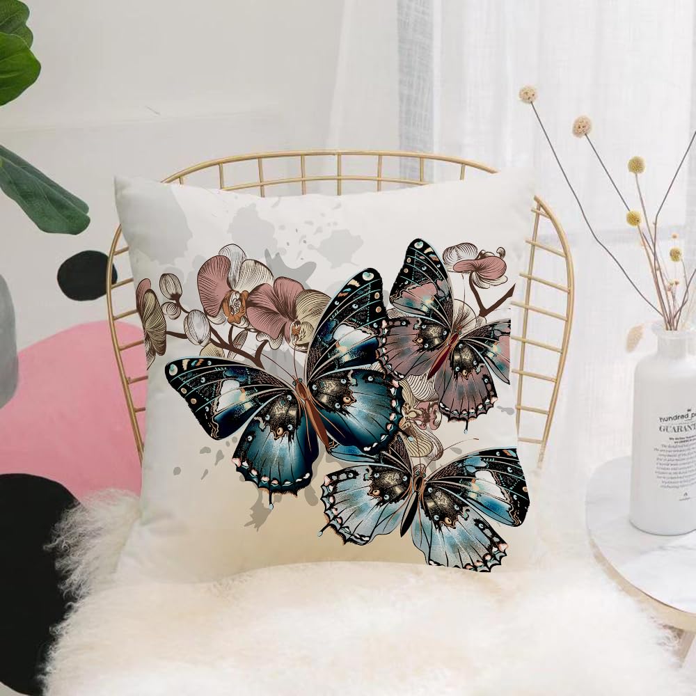 HYOSXW Cushion Cover,Throw Pillow Case Home Decorative for Living Room Bedroom Sofa Chair 16X16 Inch,Butterflies and orchid artwork, exquisite orchid colorful butterflies artistic,Pillowcase 40X40cm
