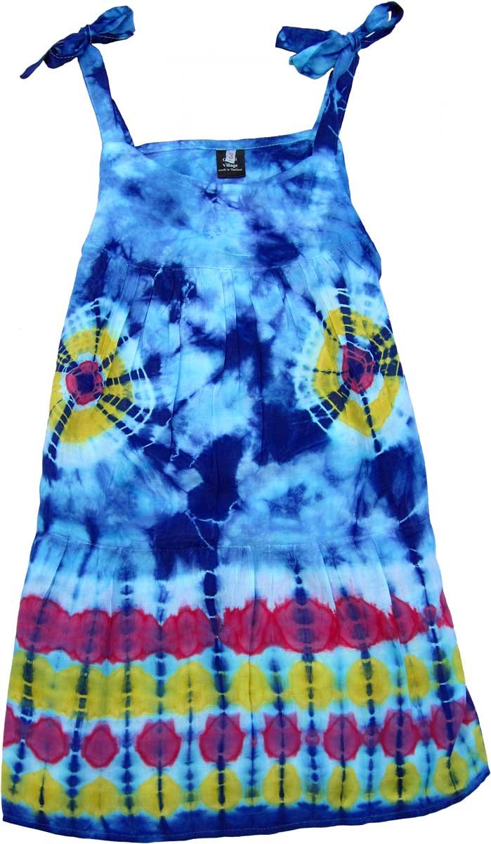Girl's Blue Tye-Dye Dress with Tie Strap