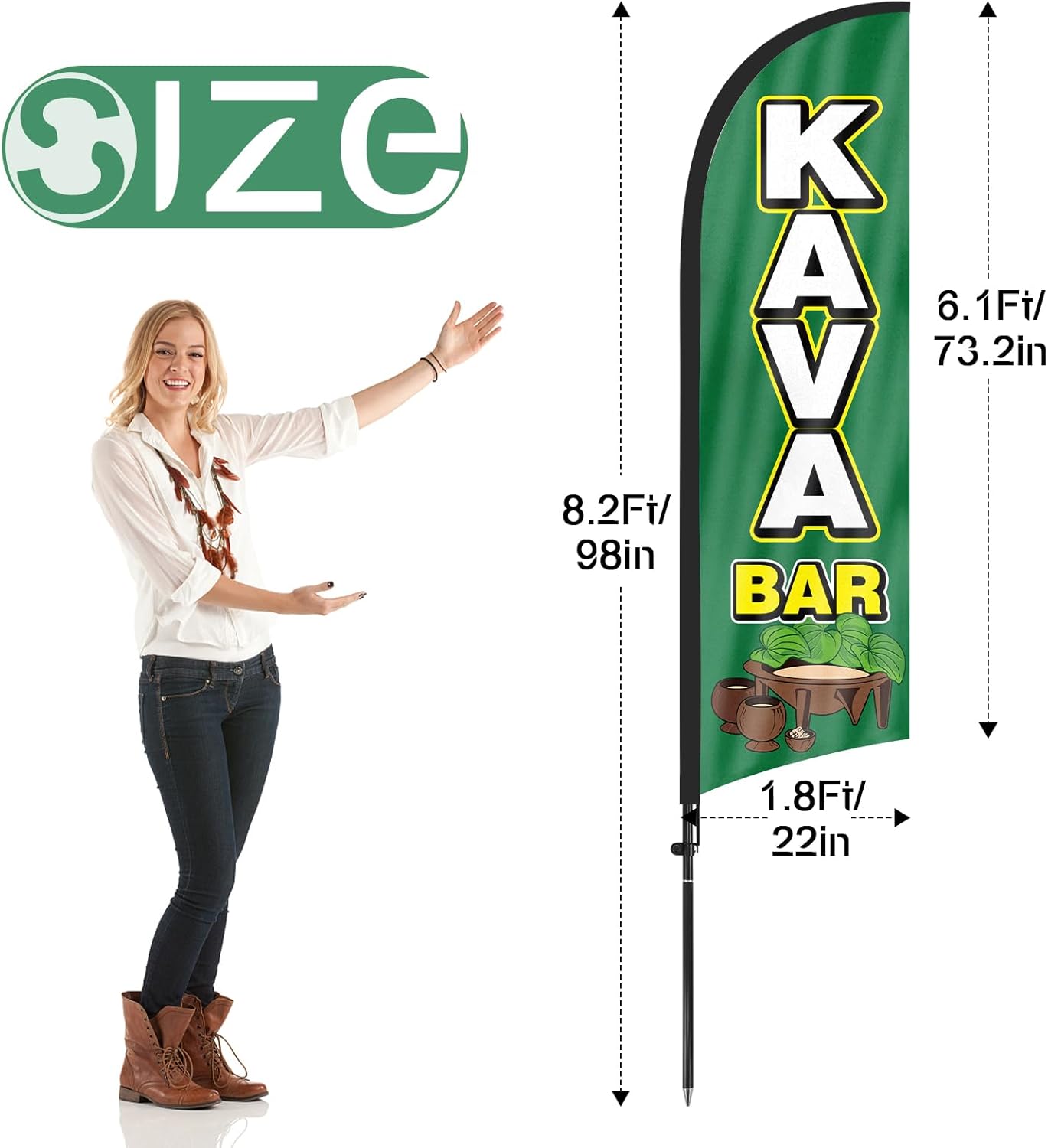Kava Bar Advertising Feather Flag, Multi-colored, 8.17 ft x 1.83 ft, Business Promotion