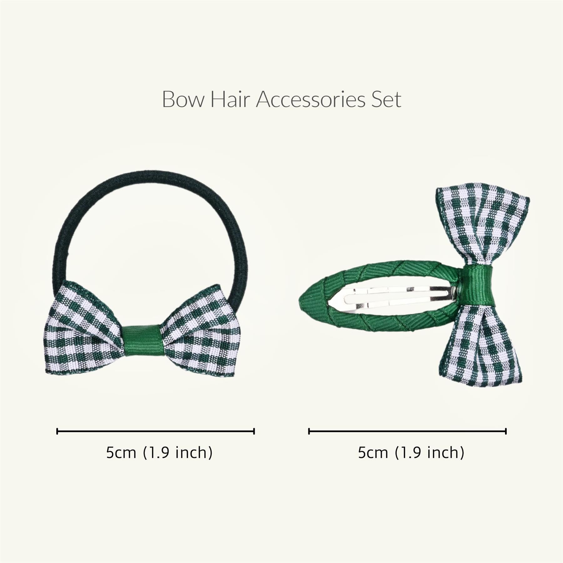 Basic Sense 12pcs Gingham Check Bow School Hair Set, Ribbon Snap Clips & Hair Elastics Ties for Girls School Uniform Dark Green - Image 3