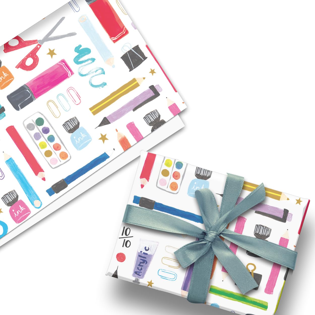 Glick Multi-Colour Luxury Flat Wrap: Three Sheets Of 'Thanks Teacher' Arts & Crafts Themed Wrapping Paper, Perfect For Expressing Your Thanks To Your Favourite Teacher, Each Sheet Is 70 X 50 Cm Open, Multicoloured
