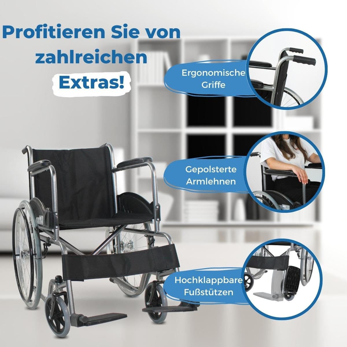 Mobiclinic®, Rollstuhl klappbare, Selbstfahrer, Faltbar, Alcazaba, Sitz 46 cm, Bordsteinüberwindungssystem, Gepolsterte armlehnen, Fußstützen, Anti-plattreifen, Bremsen an den rädern