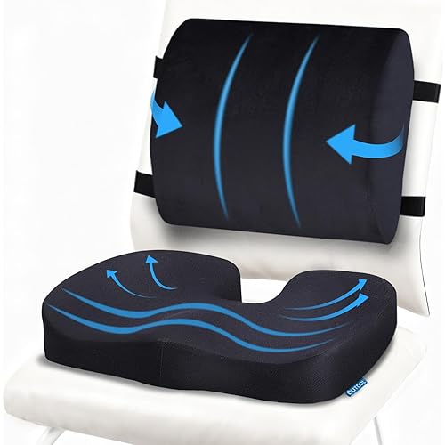 QUTOOL Orthopedic Seat Cushion and Lumbar Support Pillow for Office Chair & Car, Memory Foam with Washable Cover Ergonomic Desk Chair Cushion for Tailbone, Lower Back Pain, Sciatica Relief
