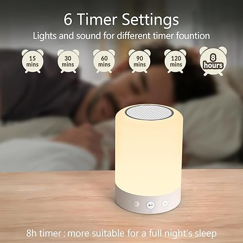 Miniatura 4 de Kipcush Máquina de ruido blanco con luz nocturna – 20 sonidos de sueño sin bucle, batería recargable, control táctil, 6 temporizadores y función