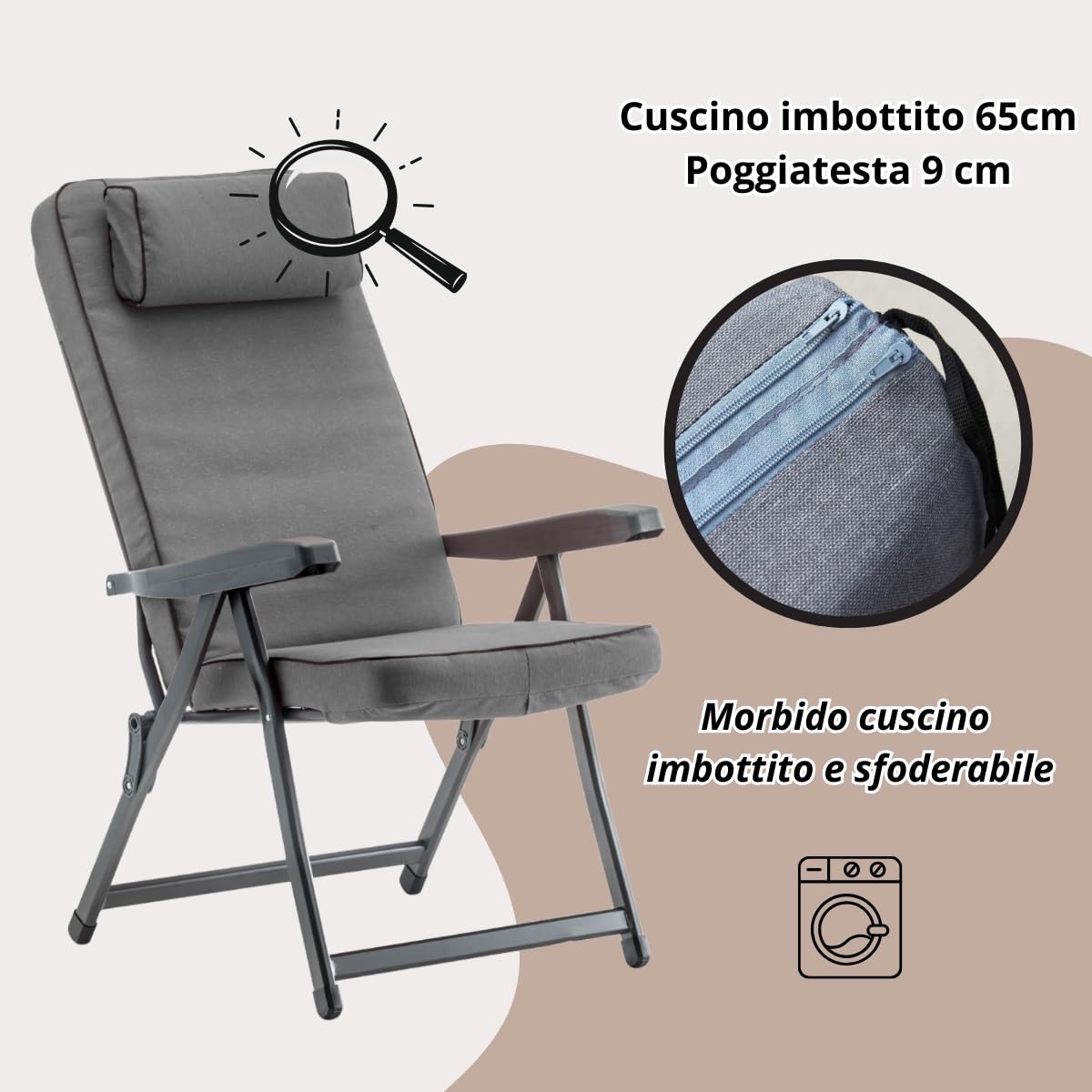 Tomaino Tumbona acolchada para uso interior exterior (Gris, Sillón estándar)