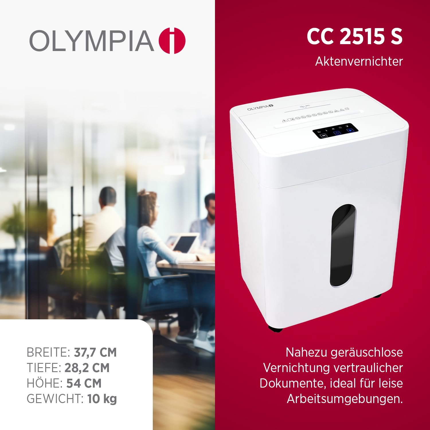 Olympia CC 2515 S Distruggidocumenti | Trituratore per carta & Shredder per documenti, CD, DVD e carte di credito | Trituratore P4 taglio a particelle | 15 fogli | 25 l