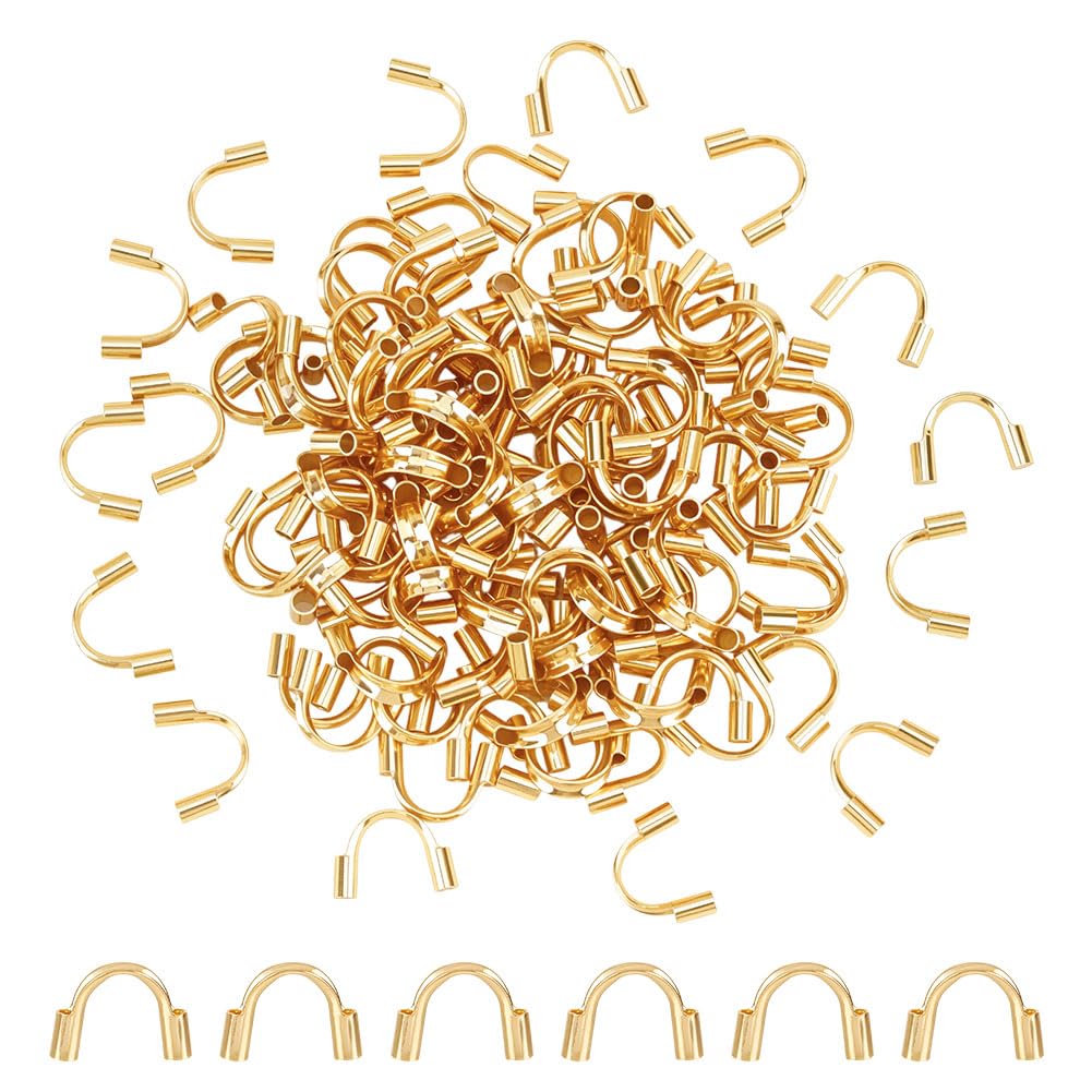 CRAFTYMELODY 120Pcs 18K Gold Wire Guardian Protectors 304 Stainless Steel U-Shape Cable Protector Wire Guard Loops for Earring Bracelet Necklace Pendants Jewelry Making