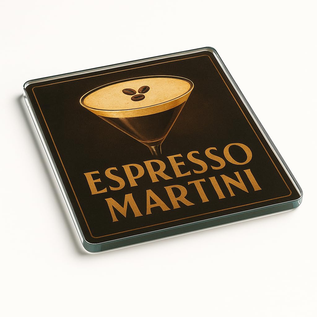 The Plum Penguin Espresso Martini Cassic Coktail Acrylic Coaster Gift - Luxe Brew Elegance, Art Deco Style Vintage Design With Classy Home Bar Decor