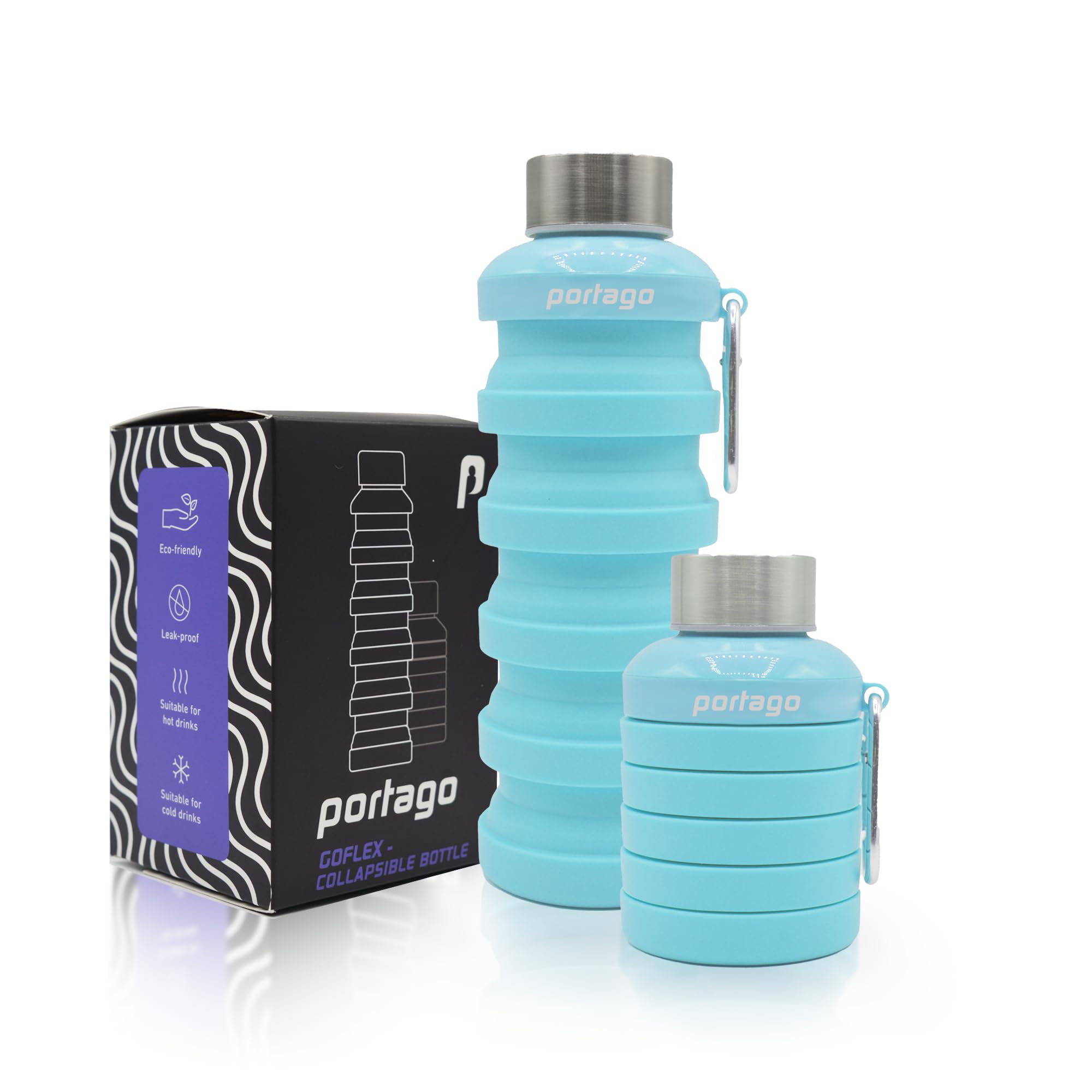 Goflex | 17 oz/500 ml, Collapsible Water Bottle for Travel, Hiking, Camping, Sports, Gym, and Fitness, BPA Free Silicone, Flexible and Leak Resistant, Portable Carabiner (Neptune)