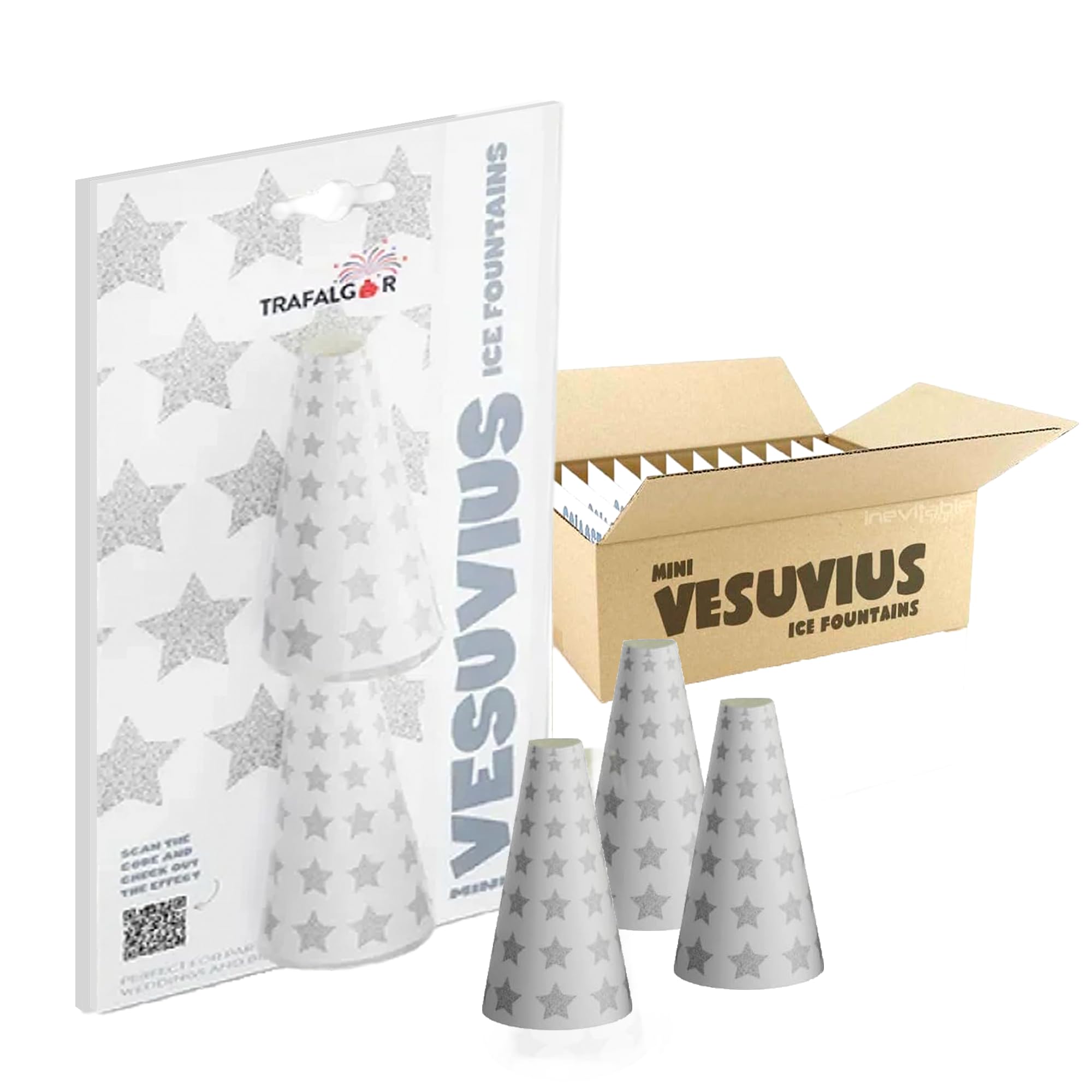 Exclusive Online-Mini Vesuvius Ice Fountains –Silver Star Sparklers for Parties, Weddings, Birthdays, Bonfire Night, Halloween, Christmas & New Year – Pack of 2 Cone Shape Ice Fountain Candles (12)