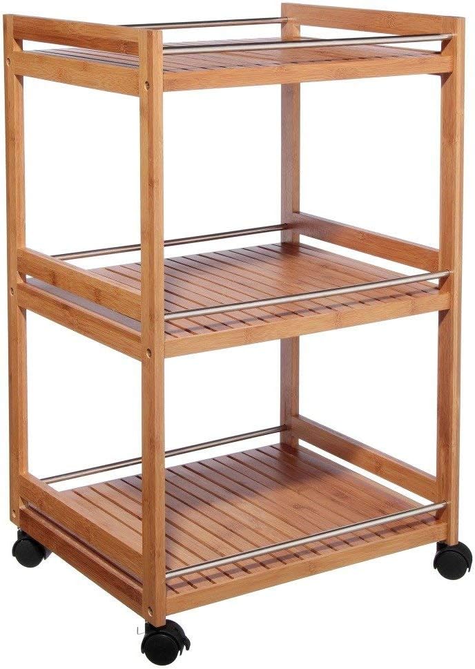 MOBEA 3-tier bamboo serving trolley on wheels