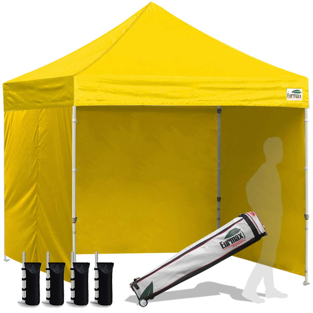 Eurmax USA 8x8 Pop Up Canopy Tent,Commercial Tent with Patented No-Tip Rolling Bag,4 Zippered Removable Walls,UV &amp; Water Resistant Canopy Top,Heavy Duty Outdoor Gazebo,Instant Shelter(Yellow)