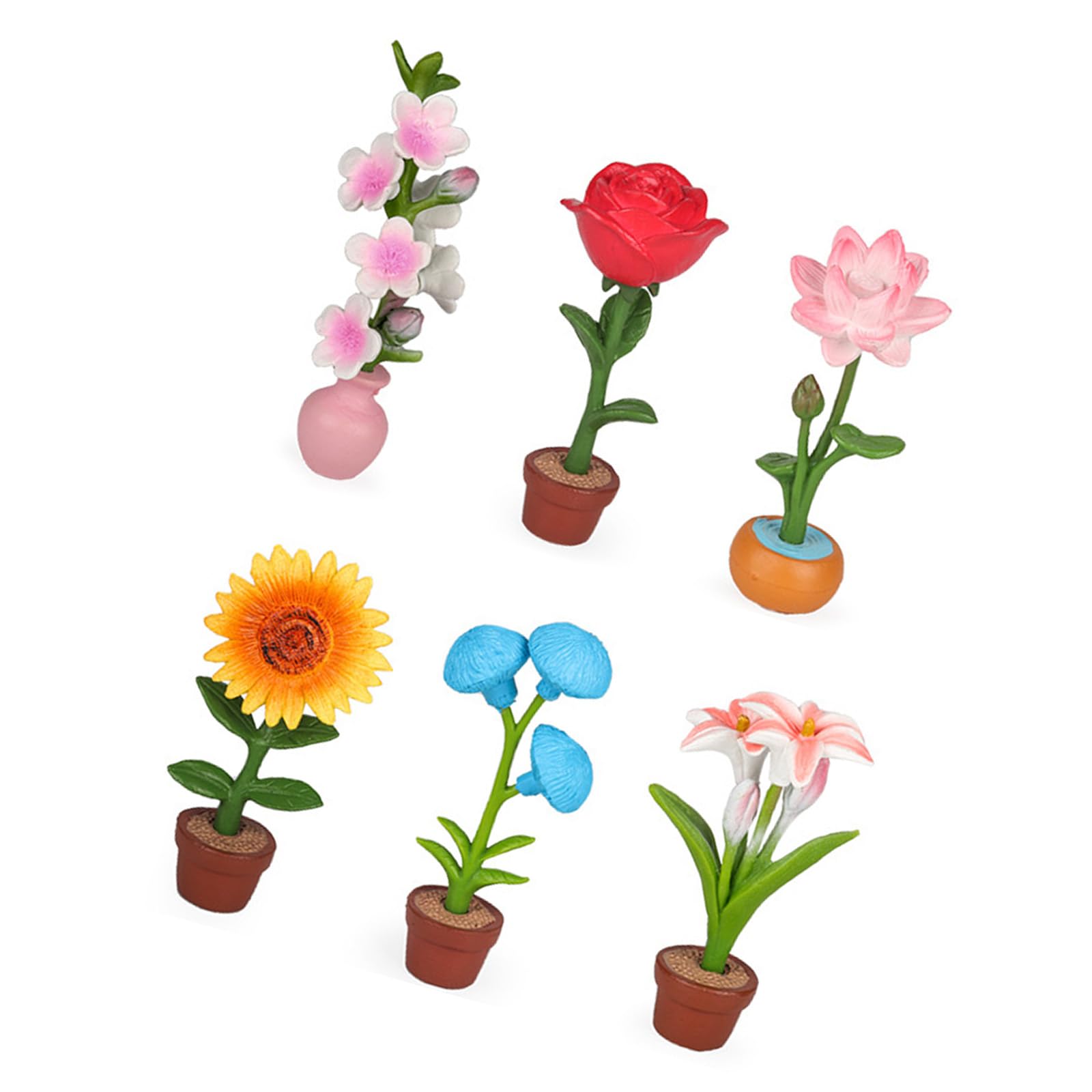 sodeber Of 6 Potted Flower Model Figurine for Kids Creativity Doll House Decoration and Family Bonding Activity Fun Simulation Potted Flower Model