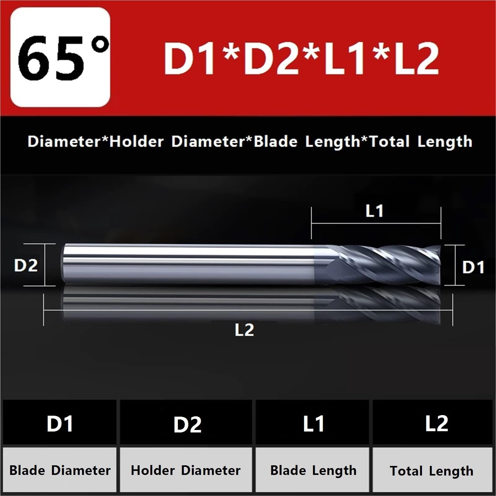 Fresa de extremo Fresa de 4 flautas HRC65, diámetro: 1-12 mm, fresa de extremo con revestimiento endurecido de acero de tungsteno(6 * 6 * 20 * 100 4F)