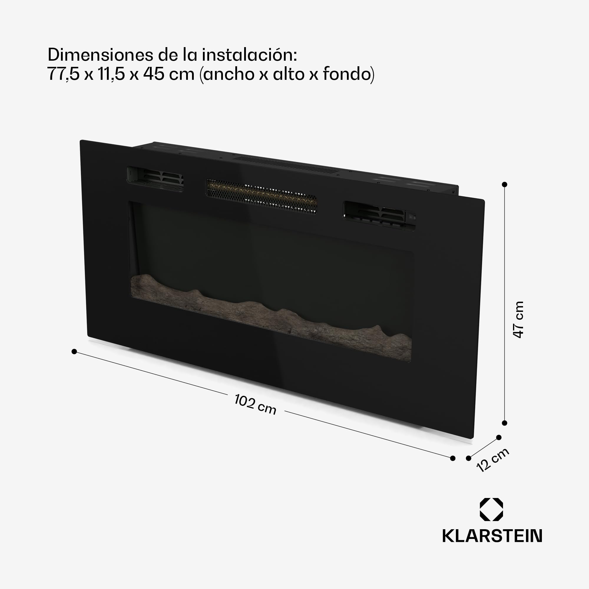 Klarstein Chimenea Electrica Pared, Estufa sin Leña de Interior, Chimeneas Electricas Decorativas 1800W, Llama LED, Chimenea Decorativa Falsa, Mando a Distancia, Temporizador y Termostato Ajustable