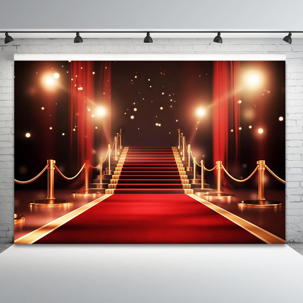 3,6 x 1,8 m roter Teppich-Hintergrund, goldener roter Vorhang, Fotografie-Hintergrund, Glitzerpunkte, Treppenhaus, Filmpremiere, Preisverleihung, Laufsteg, Bühnenbanner, Dekorationen