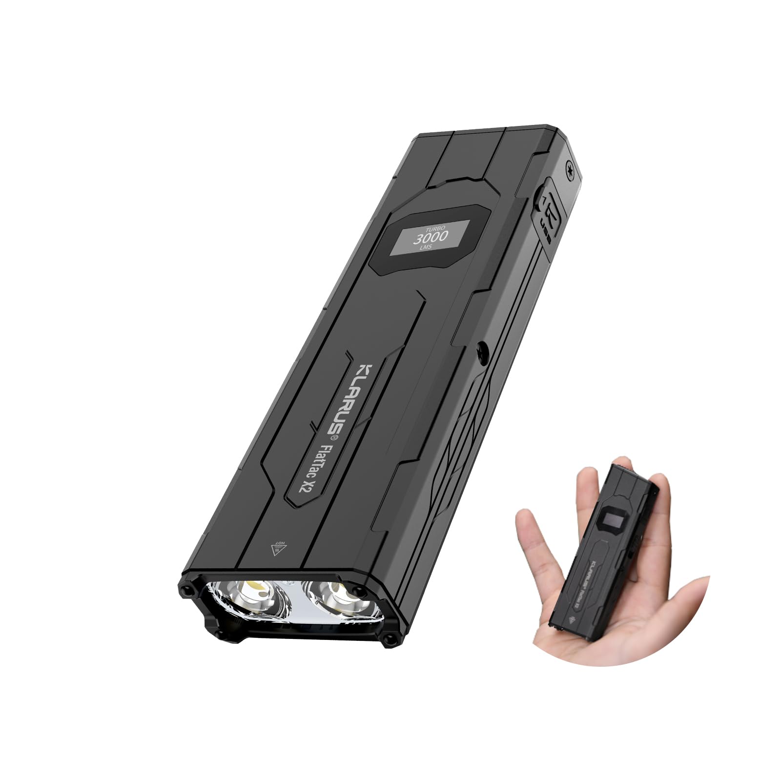 Photo 1 of klarus X2 Ultra-Thin Palm-Sized EDC Tactical Flashlight, 3000 Lumens Compact & Mighty Pocket Light, USB-C Rechargeable, Dual Switch, OLED, IPX6 for Outdoor/Duty/Emergency