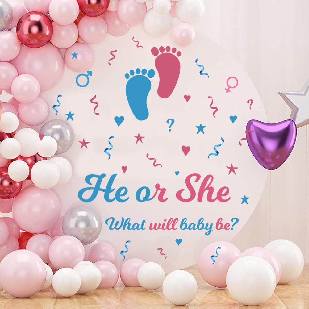 Erllsino He or She Baby Shower Party Decals Gender Reveal Sign for Balloon Arch Newborn Party Theme Decals Pregnancy Party Backdrop Supplies Vinyl Stickers (What Will Baby Be Decal)