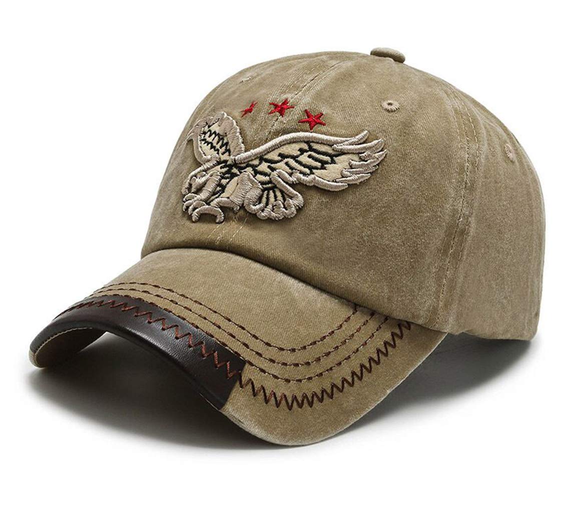 RUICHENG Vintage Distressed Washed Cotton Baseball Cap Embroidered Cap Trucker Hat (Beige)