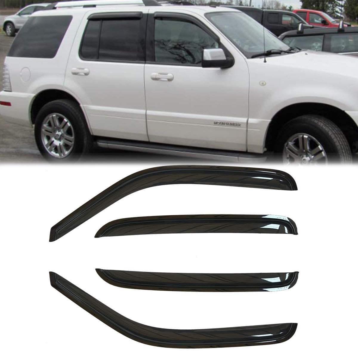 Kucaruce Set of 4 Out-Channel Tape On Dark Smoke Side Wind Deflector,Stylish Sun Rain Guards Window Visors fit for 02-10 Explorer Mercury Mountaineer 03-05 Lincoln Aviator 4-Door 94819,easy install